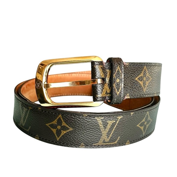 Authentic Louis Vuitton Brown Monogram Leather & Gold Belt Size 100/40 - Picture 8 of 16